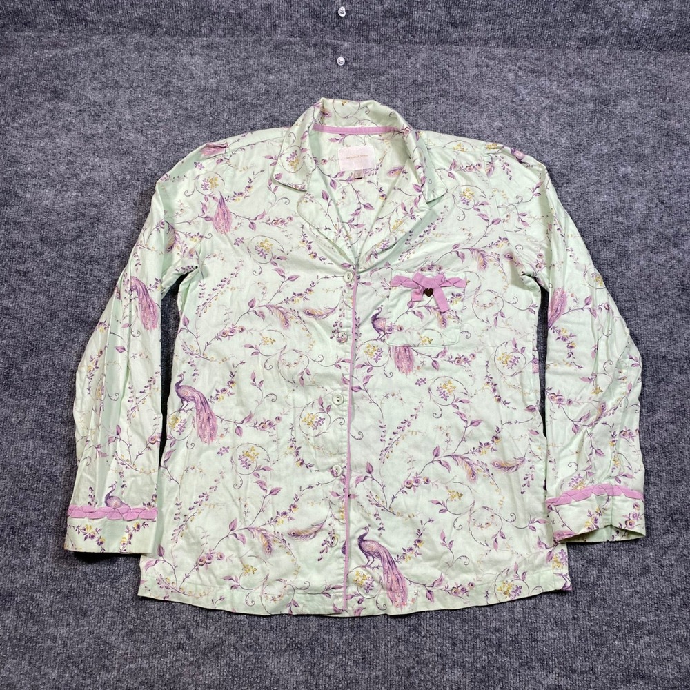 Victorias Secret Mint Green Peacock Floral Cotton Pajama Top M 245737-351